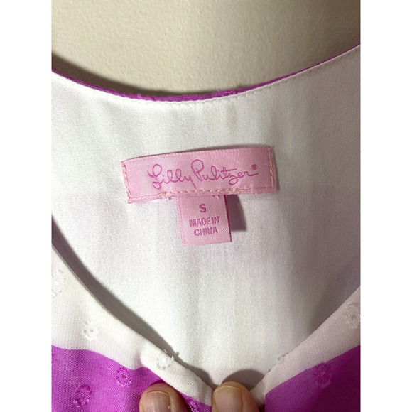 Lilly Pulitzer Danna Dress Purple White Striped Ruffle Straps Swiss Dot - Picture 6 of 8